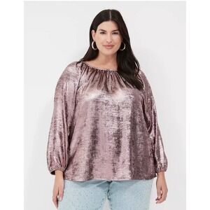 Lane Bryant‎ Metallic Bronze Ruched Long Sleeve Blouse Top Plus Size 26/28